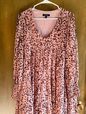 mittoshop Pink and Brown Spotted V-Neck Tiered Tunic
